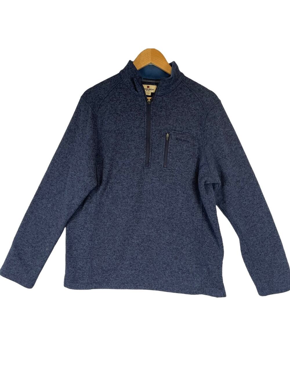 Woolrich Men’s 1/4 Zip Long Sleeve High Neck Sweater Fleece Blue Large